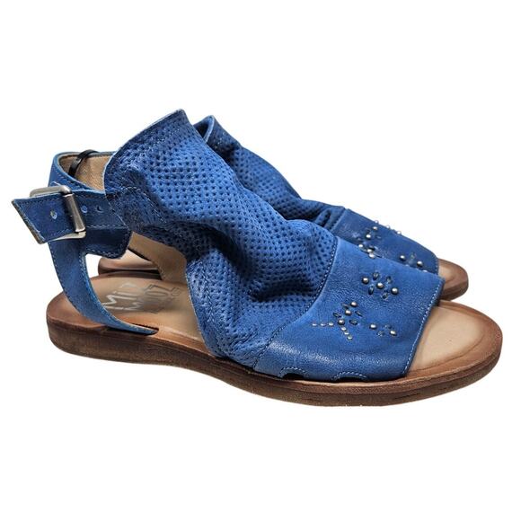 Miz Mooz 37 Fifi Blue Leather Sandal Boho Western Studded Casual Open Toe - Picture 1 of 5